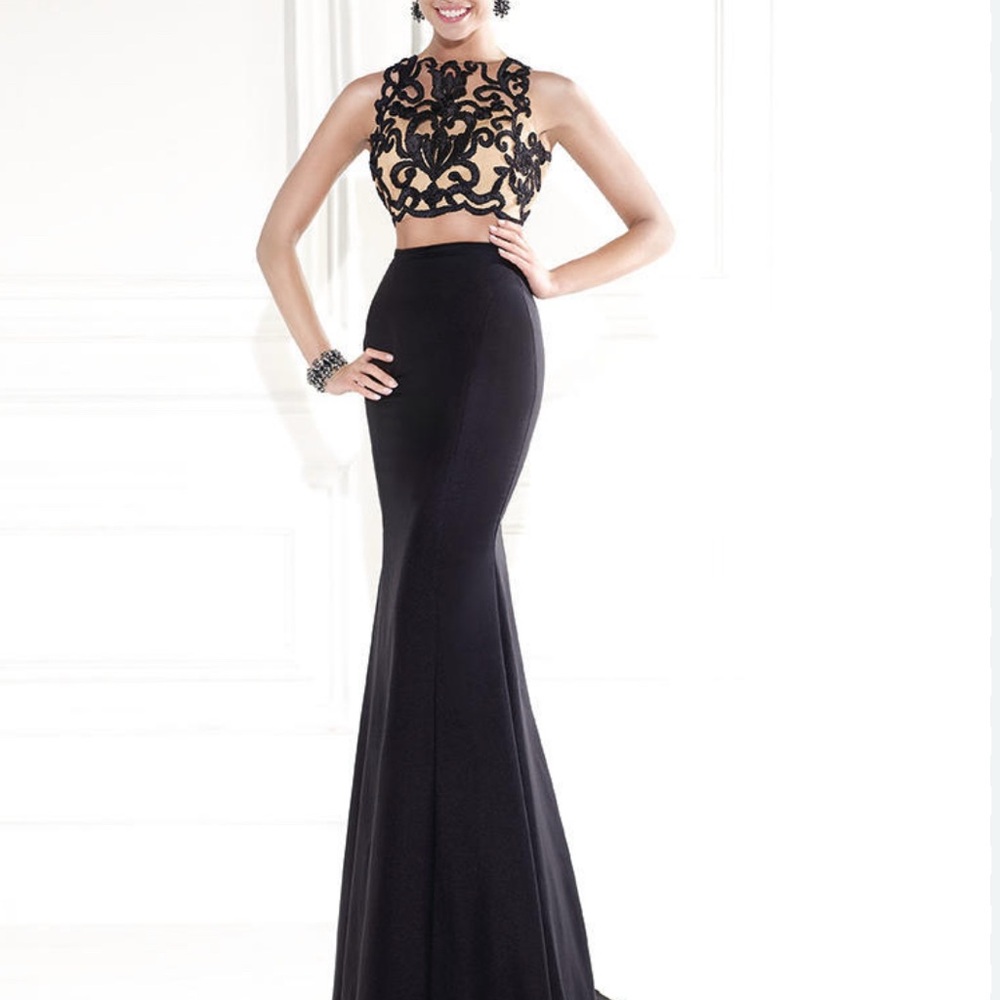 Xscape Black and Nude Prom Dress